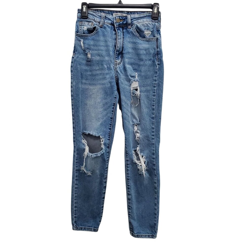 Hammer Jeans Junior's Medium Wash Super Distressed High Waist Ripped Skinny Sz 1
